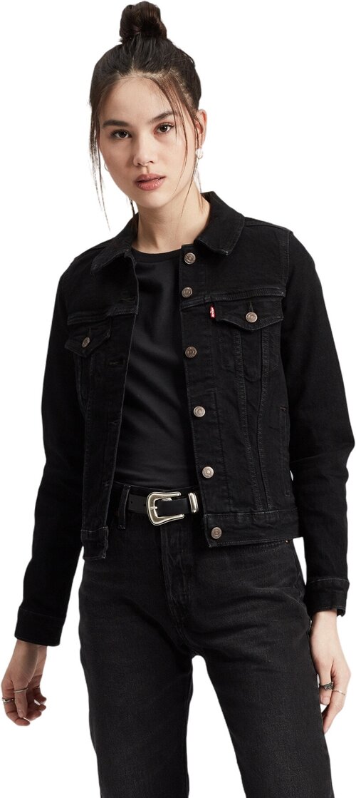 Джинсовая куртка  Levis, демисезон/лето, средней длины, силуэт прямой, размер S, черный