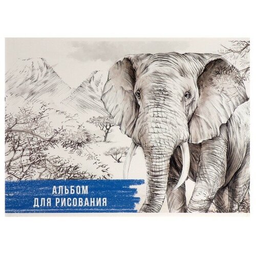 Альбом для рисования А4, 32 листа на скрепке Слон, обложка мелованный картон, блок 100 г/м² альбом для рисования 24л а4 на скрепке zoo слон