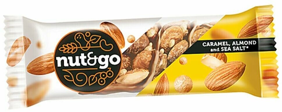 Ореховый батончик Nut and Go миндаль с карамелью + батончик из жаренного арахиса с клюквой Nut&Go 2 вкуса в наборе - фотография № 2