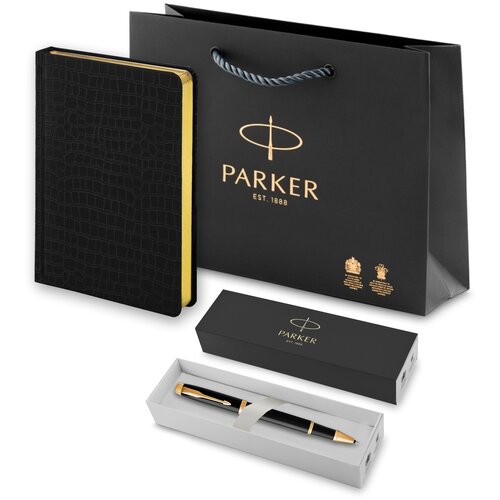 эксклюзивный подарочный набор шариковая ручка parker im premium k318 pearl gt и ежедневник недатированный белый Подарочный набор Parker: ручка-роллер Parker IM Metal Black GTи ежедневник черного цвета