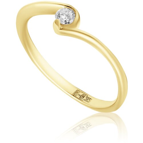 Кольцо помолвочное 1RBC, желтое золото, 585 проба, бриллиант, размер 17 кольцо эстет желтое золото 585 проба бриллиант лазурит размер 17