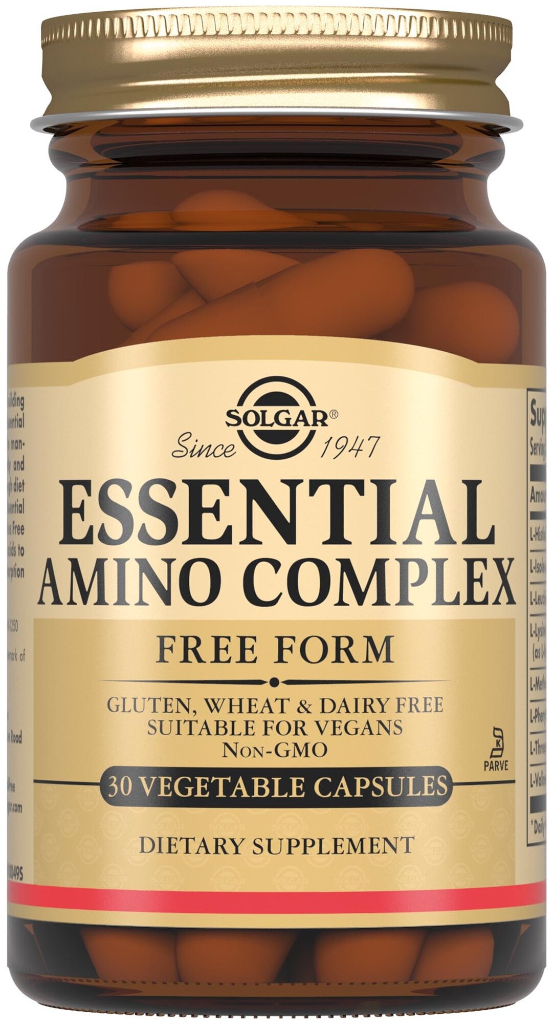 Solgar "Капсулы "Комплекс основных аминокислот" ("Essential Amino Complex Vegetable Capsules") (капсулы массой 843 мг +10%), капсулы 30 шт.