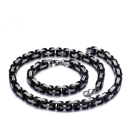 комплект цепь и браслет для мужчин в византийском стиле комплект цепочка браслет в серебристо черном цвете Комплект бижутерии: цепь, браслет, размер браслета 21 см, размер колье/цепочки 60 см, серебряный, черный
