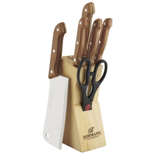 фото Набор bohmann 5 ножей и ножницы с подставкой светло-коричневый / серебристый