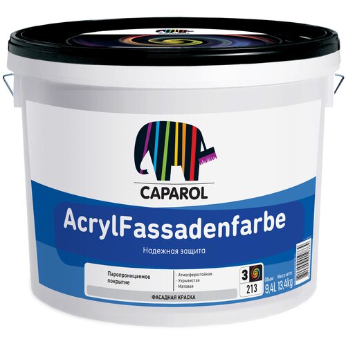 Краска водно-дисперсионная для наружных работ Caparol AcrylFassadenfarbe / АкрилФассаденфарбе База 3, 9,4 л