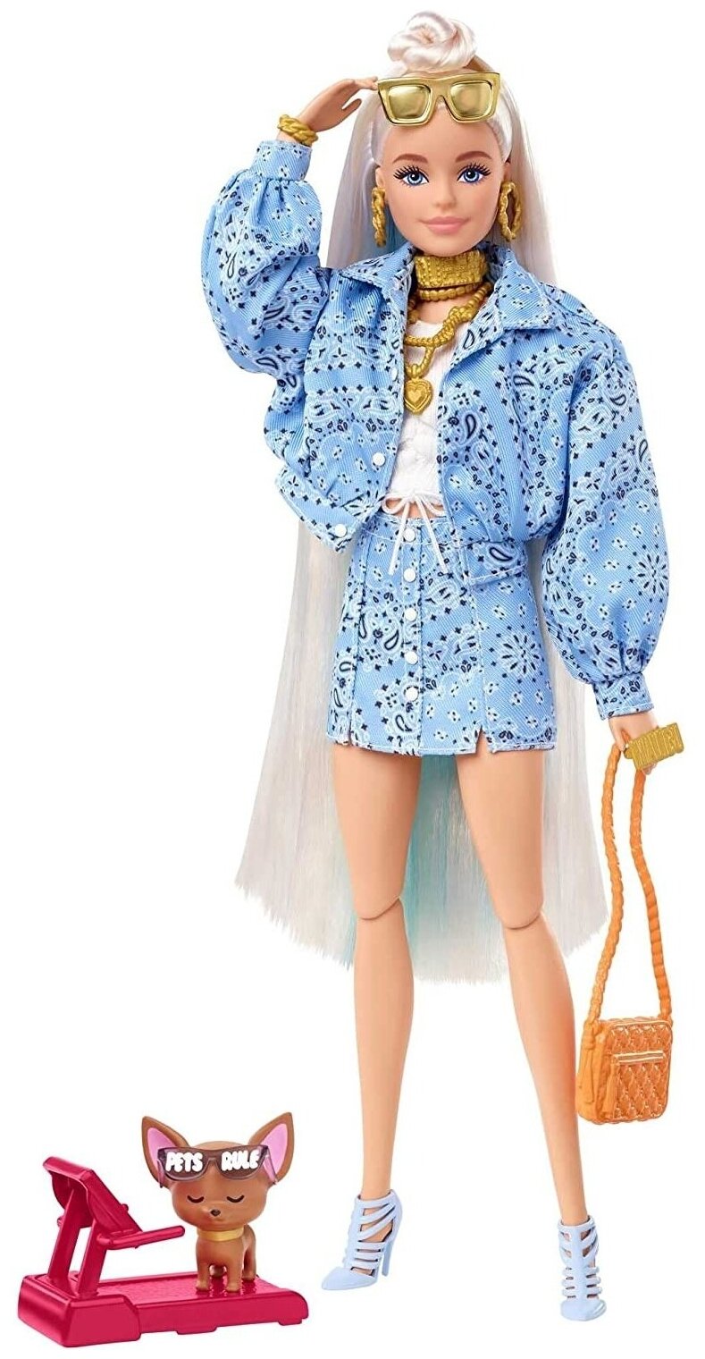 HHN08 Игровой набор Barbie EXTRA - Кукла Барби с 15 модными аксессуарами и фигуркой собачки (материал: пластик, текстиль), серия EXTRA, возраст 3+
