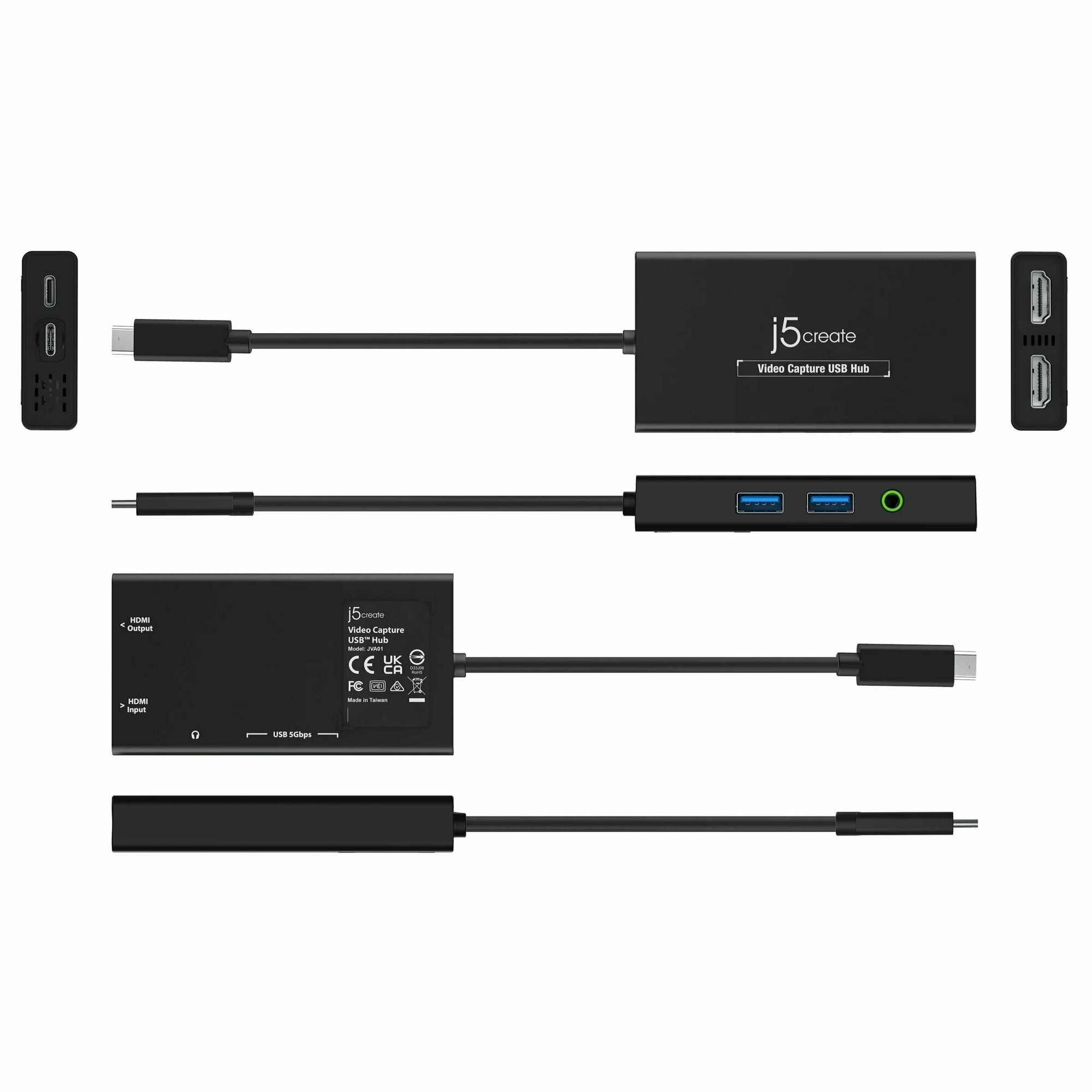 Внешняя карта видео захвата j5create + USB-хаб: 1x HDMI-вход 1x HDMI-выход 2x USB-A 1x 35мм аудио