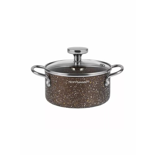 фото Кастрюля с крышкой hoffmann нм 7763new из алюм. с мрам. покр, ч, 0,5 л. (12см) коричневая