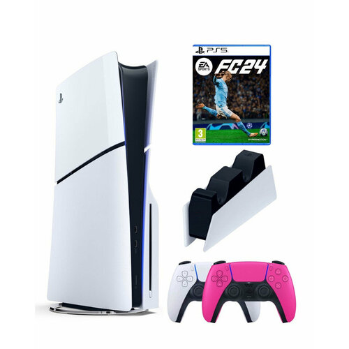Приставка Sony Playstation 5 slim 1 Tb+2-ой геймпад(розовый)+зарядное+FC24 игровая приставка sony playstation 5 с дисководом 2000a japan 2й черный джойстик
