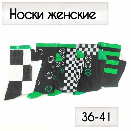 фото Носки , 5 пар, размер 36-41, черный, белый, зеленый нет бренда