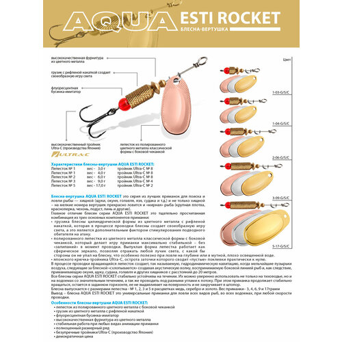 Блесна вертушка для рыбалки AQUA Esti Rocket-1 4g золото 2шт
