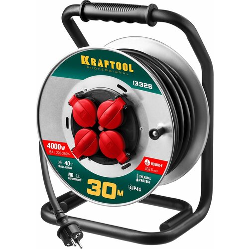 KRAFTOOL K-325 КГ 3х25 30м 4000Вт IP44 Силовой удлинитель на стальной катушке 13810₽