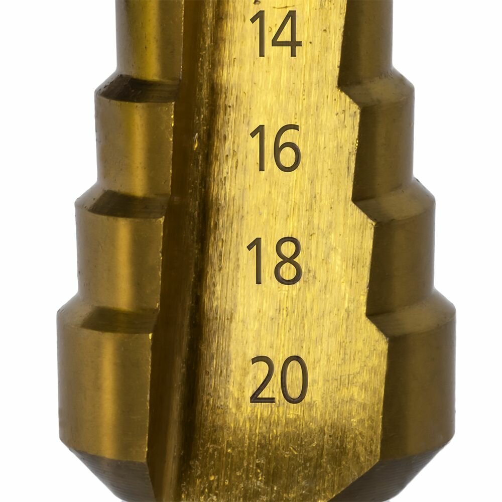 Сверло по металлу ступенчатое ПРАКТИКА 4-20 мм шаг 2 мм TIN (1шт.), профи
