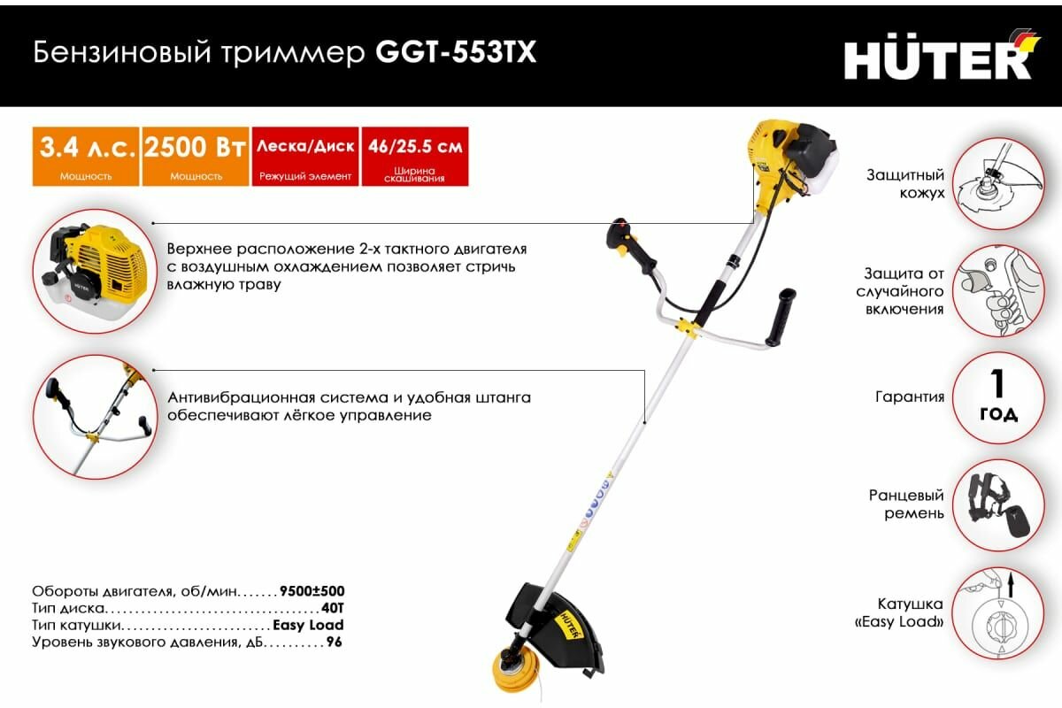 Бензиновый триммер Huter GGT-553TX 70/2/55 - фотография № 2