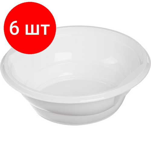 Комплект 6 упаковок, Миска одноразовая пластик. Комус для хол./гор, 0.6л, белая, ПП, 50 ш