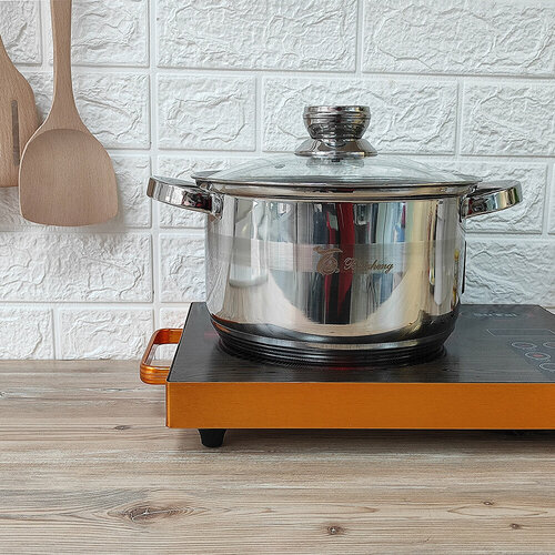 Кастрюля нержавеющая сталь 48 л 22 см стеклянная крышка индукция подарочная упаковка Baizheng 2096₽