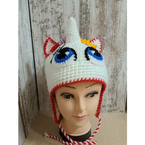 фото Шапка палимиха единорог, размер 56/57, белый