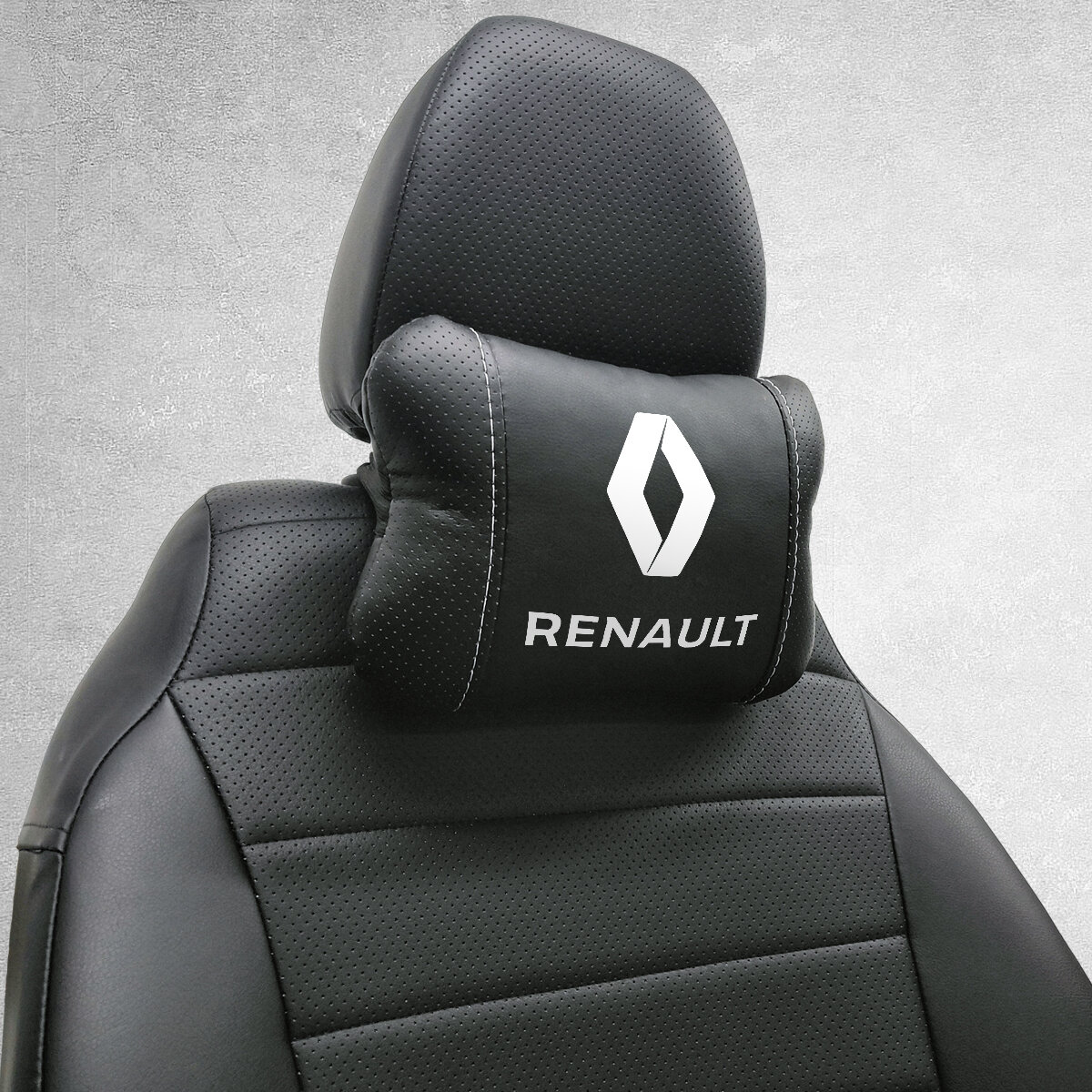Автомобильная подушка под шею на подголовник эмблема Renault, для Рено. Подушка для шеи в машину. Подушка на сиденье автомобиля.