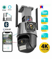 Уличная Wi-Fi камера видеонаблюдения 8 Мп Full HD 4K Камера двойная 8мп два объектива, черная