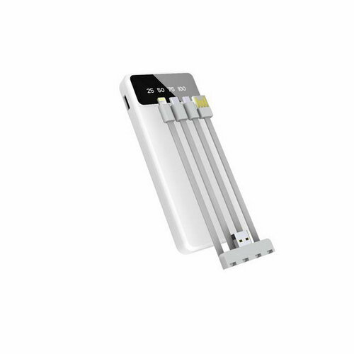 Внешний аккумулятор W79 10000 мАч Type-C USB 2 А дисплей кабели 4 дисплей белый 156200₽