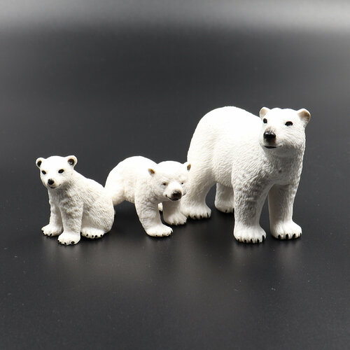 Фигурки диких животных детский игровой набор Zateyo Белые Полярные Медведи, игрушка для детей коллекционная, декоративная, 3 шт.