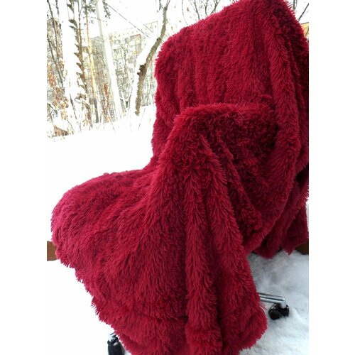 Мягкий плед / меховой плед / плед травка / плед пушистый / плед 240*220 / Бордовый