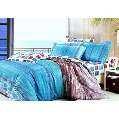 DOMITEX : Комплект постельное белье домитекс сатин цветной Люкс фотопечать Каскад 2 спальный с евро простыней, наволочки 70х70см