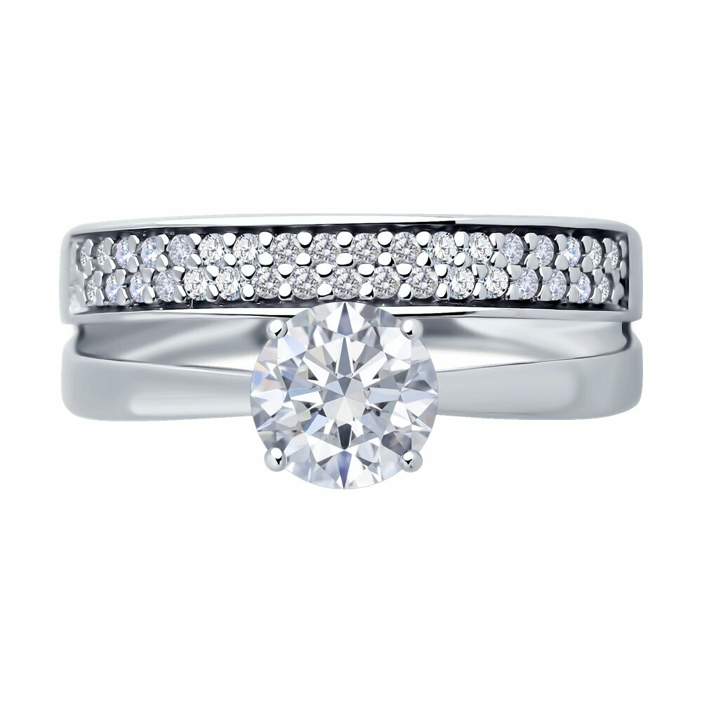 Кольцо Diamant, серебро, 925 проба, родирование, фианит, размер 17, бесцветный — фото 1