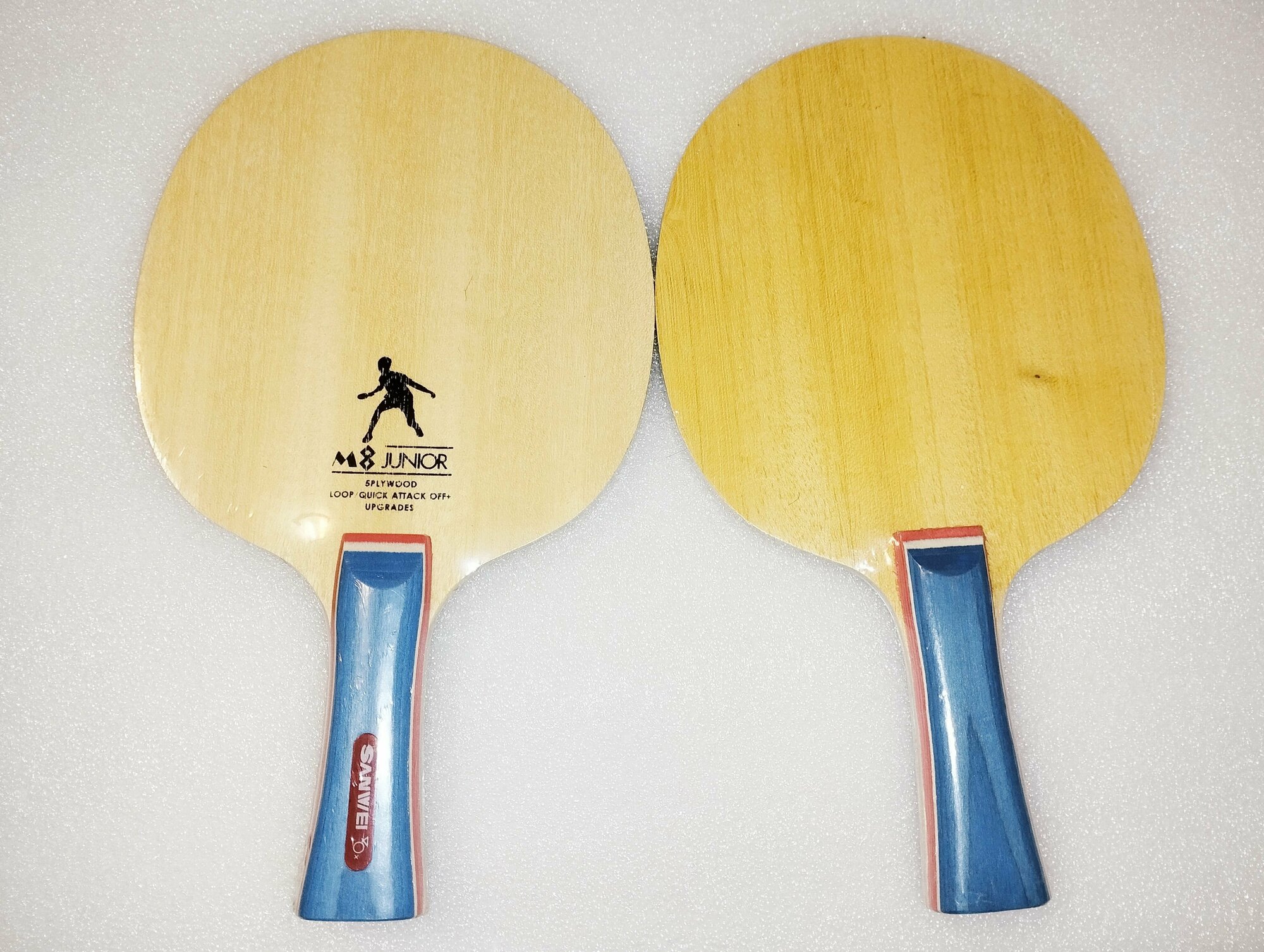 Основание ракетки Sanwei M8 Junior, для настольного тенниса, ALL контрольное, бежево-голубое — фото 1