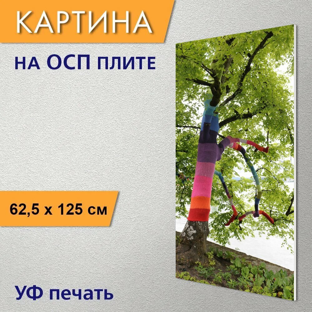 Вертикальная картина на ОСП "Боденское озеро, дерево, прогулка" 62x125 см. для интерьериа