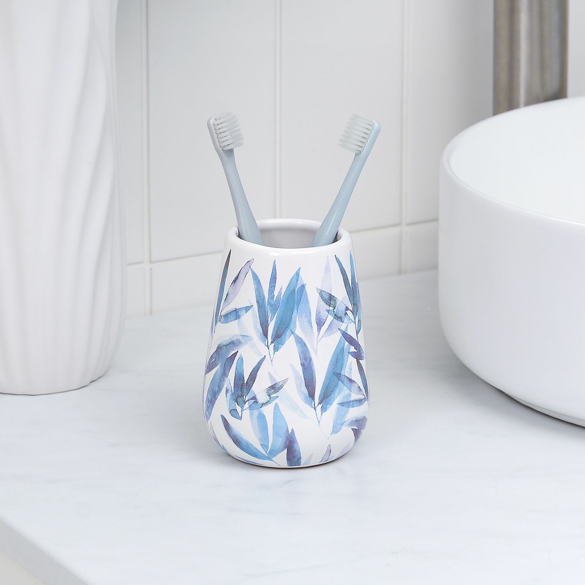 фото Стакан для зубных щеток Akvarel , 8,5х8,5х11,5 см, цвет белый голубой