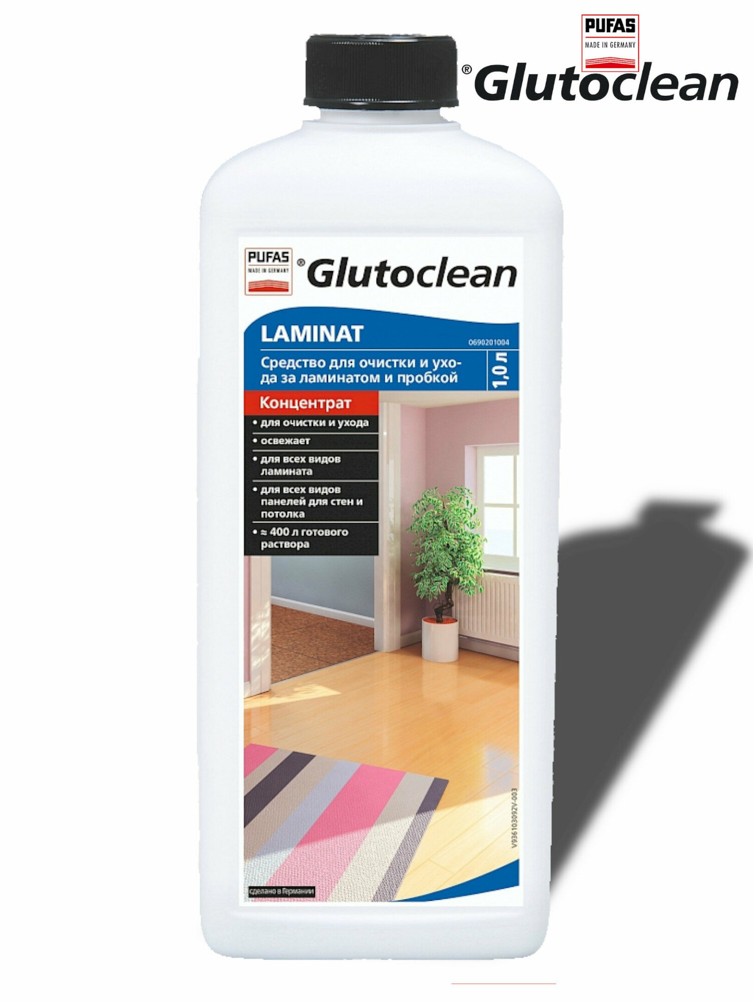 Средство для очистки и ухода за ламинатом и пробкой, PUFAS Glutoclean, 1 л.