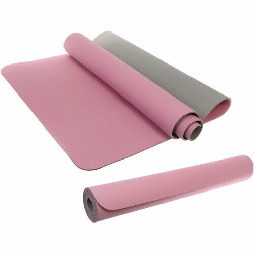 Коврик для йоги 6 мм 183х80 см «Энергия» 2х сторонний TPE, розовый/серый коврик для йоги и фитнеса niidra basic зелено оливковый цвет 6 мм