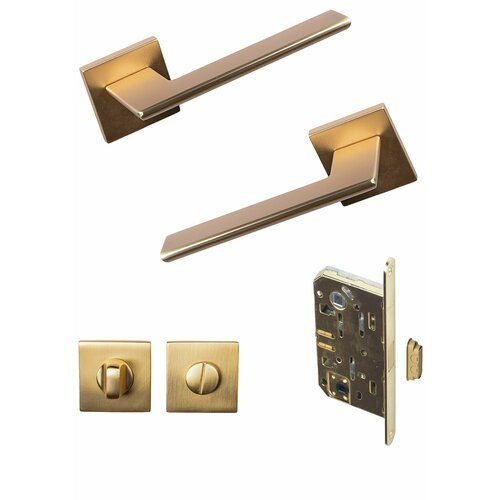 Комплект для межкомнатных дверей / Ручки дверные Сидли флорентийское золото (2шт) +замок сантехнический магнитный + завертка квадратная