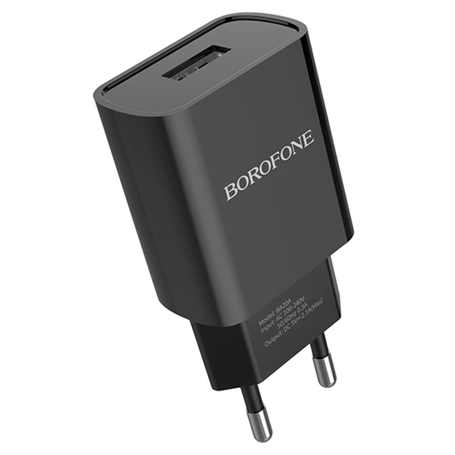 Сетевое зарядное устройство BOROFONE BA20A Sharp 1xUSB, 2A, 10W, черный