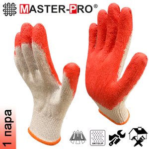 Перчатки рабочие Master Pro СТАНДАРТ-1Л х/б с латексным покрытием, плотность 4/10, 1 пара