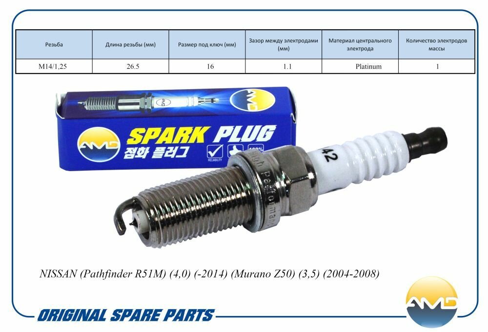 Свеча зажигания 22401-5M015/PLFR5A11/AMD. PL142 (Platinum)