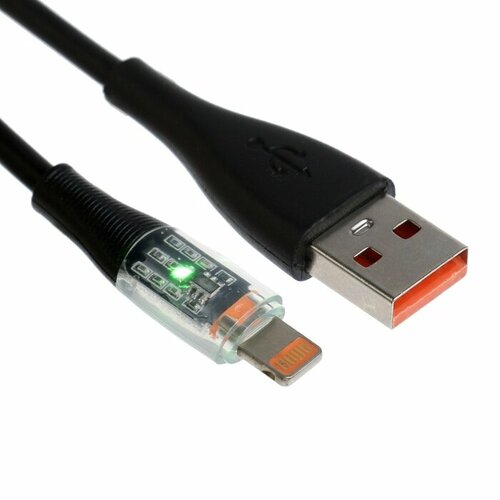 Кабель 3 А Lightning - USB прозрачный TPE оплётка 1 м чёрный 436₽