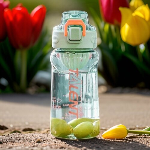 фото Спортивная бутылка 550 мл для воды и лимонада со сьемным фильтром, мятно-зеленая с оранжевым mix