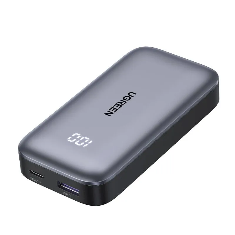 Внешний аккумулятор UGREEN PB502 10000mAh Mini Quick Charging 30W, USB A + USB C серый (25185)/Повербанк