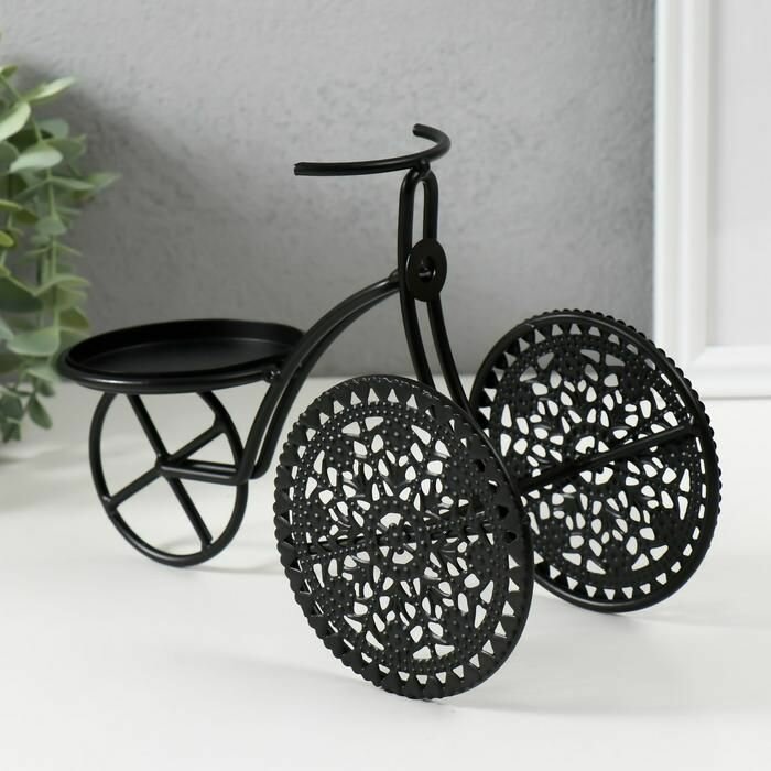 Подсвечник металл на1 свечу "Трёхколёсный велосипед" d 8 см чёрный 23х11,5х16 см