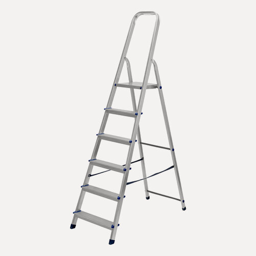 Изображение товара Стремянка 6 ступеней Сибртех, 150 кг максимальная нагрузка и 323.3 см рабочая высота, алюминиевая, 97716