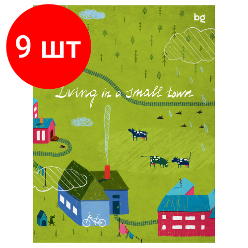 Комплект 9 шт, Тетрадь на кольцах А5, 120л, BG Маленький городок, матовая ламинация тетрадь на кольцах а5 120л bg white enigma матовая ламинация арт 342126