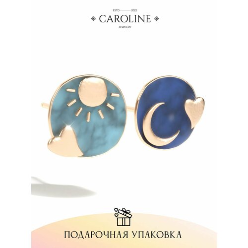 Серьги Caroline Jewelry День и Ночь, размер/диаметр 15 мм, синий, золотой