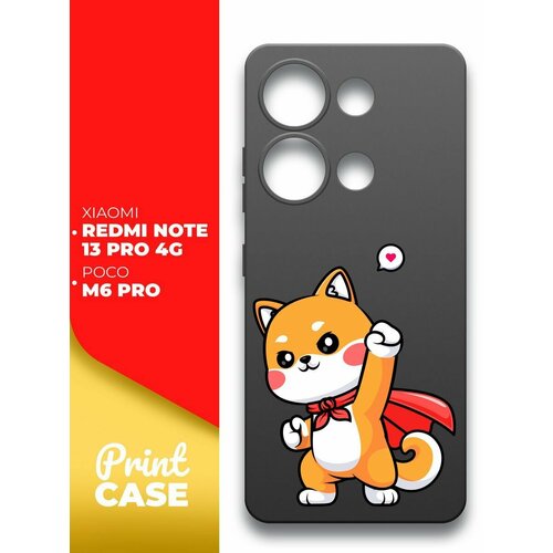 Чехол на Xiaomi Redmi Note 13 Pro 4G; Poco M6 Pro (Ксиоми Редми Ноте 13 Про 4г; поко М6 Про) черный матовый силиконовый , Miuko (принт) Котик Супермэн
