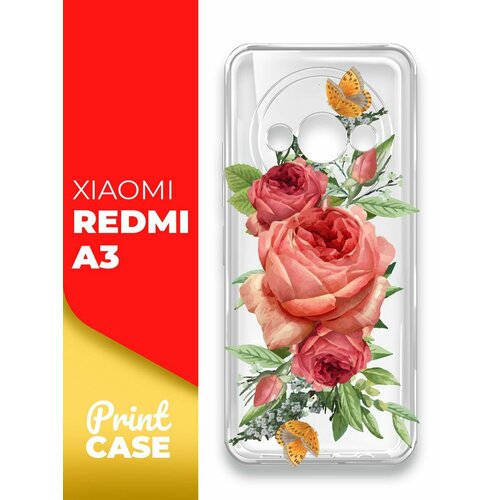 Чехол на Xiaomi Redmi A3 (Ксиоми Редми А3), прозрачный силиконовый с защитой (бортиком) вокруг камер, Miuko (принт) Розовые Розы чехол на xiaomi redmi a3 ксиоми редми а3 прозрачный силиконовый с защитой бортиком вокруг камер miuko принт амогус