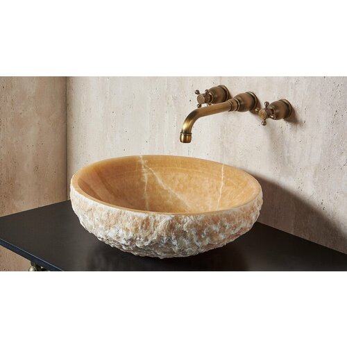 Желтая раковина для ванной Sheerdecor Sfera 001016311 из натурального камня оникса (45 x 45 x 15 см | SF22)
