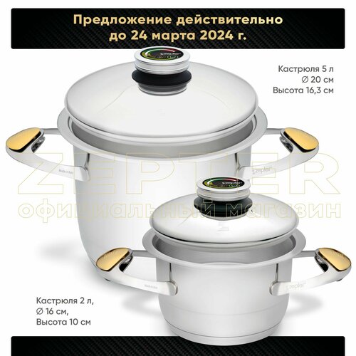 Zepter Набор посуды для приготовления из 2х кастрюль из нержавеющей стали 5 л 2 л 64300₽