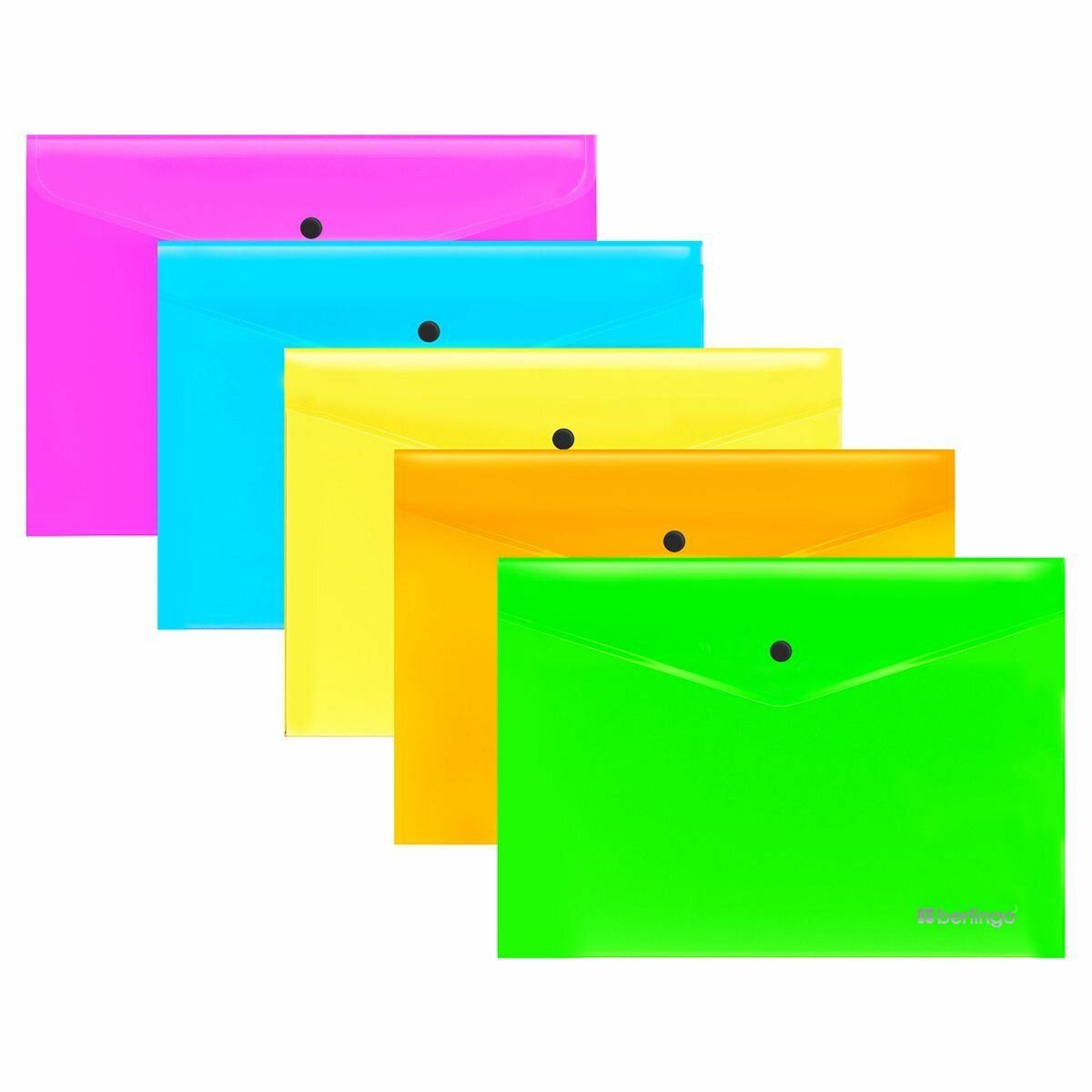 Набор из 5 шт. - Папка-конверт на кнопке Berlingo "Neon" В5, 200 мкм, ассорти неоновых цветов