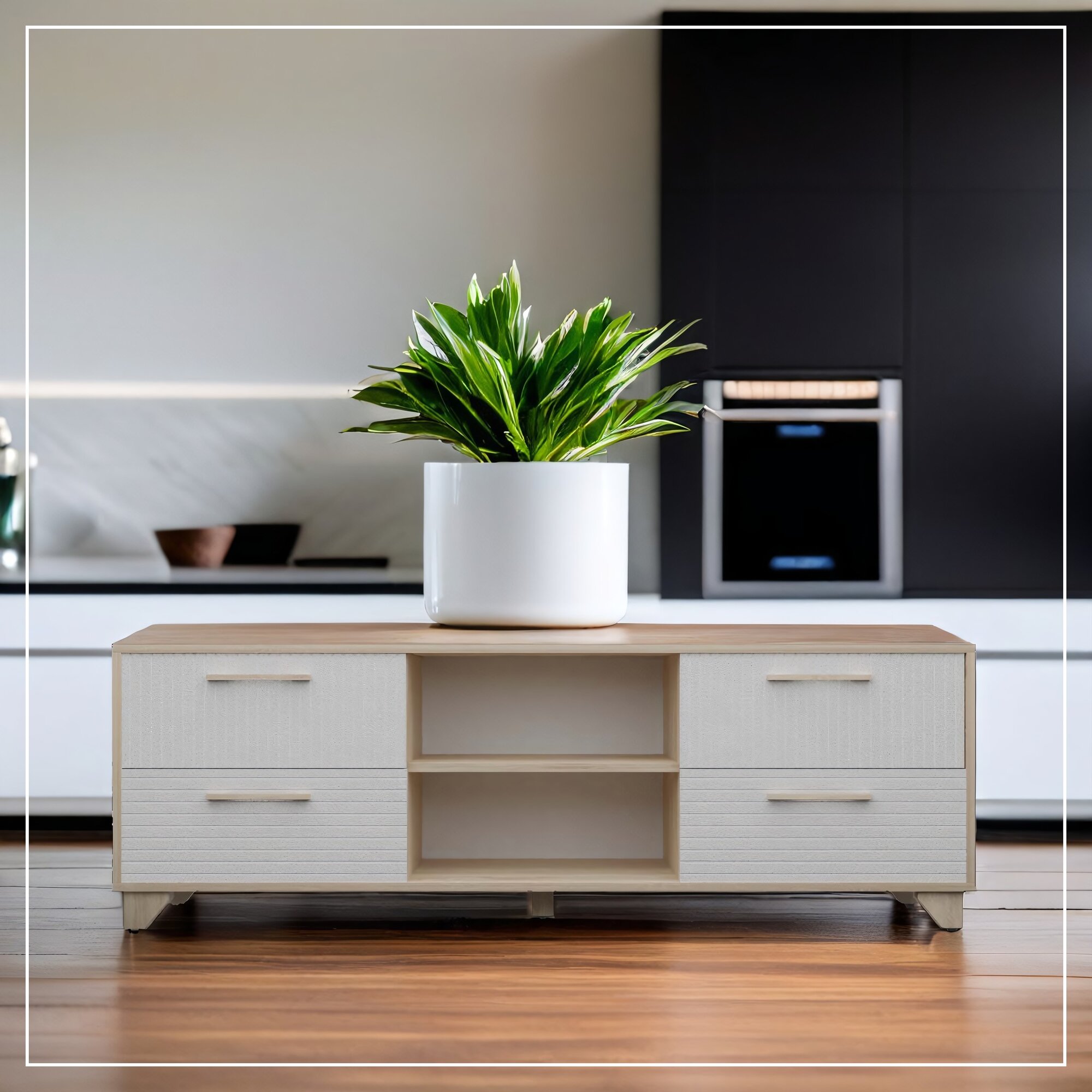 фото Тумба под телевизор 1500х510х400 фасады из мдф, ножки из массива Кальяри с нишей дуб самдал/серый графит